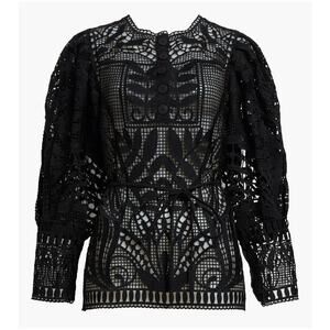 FARM RIO Black Guipire Puff Sleeve Blouse in Size M.